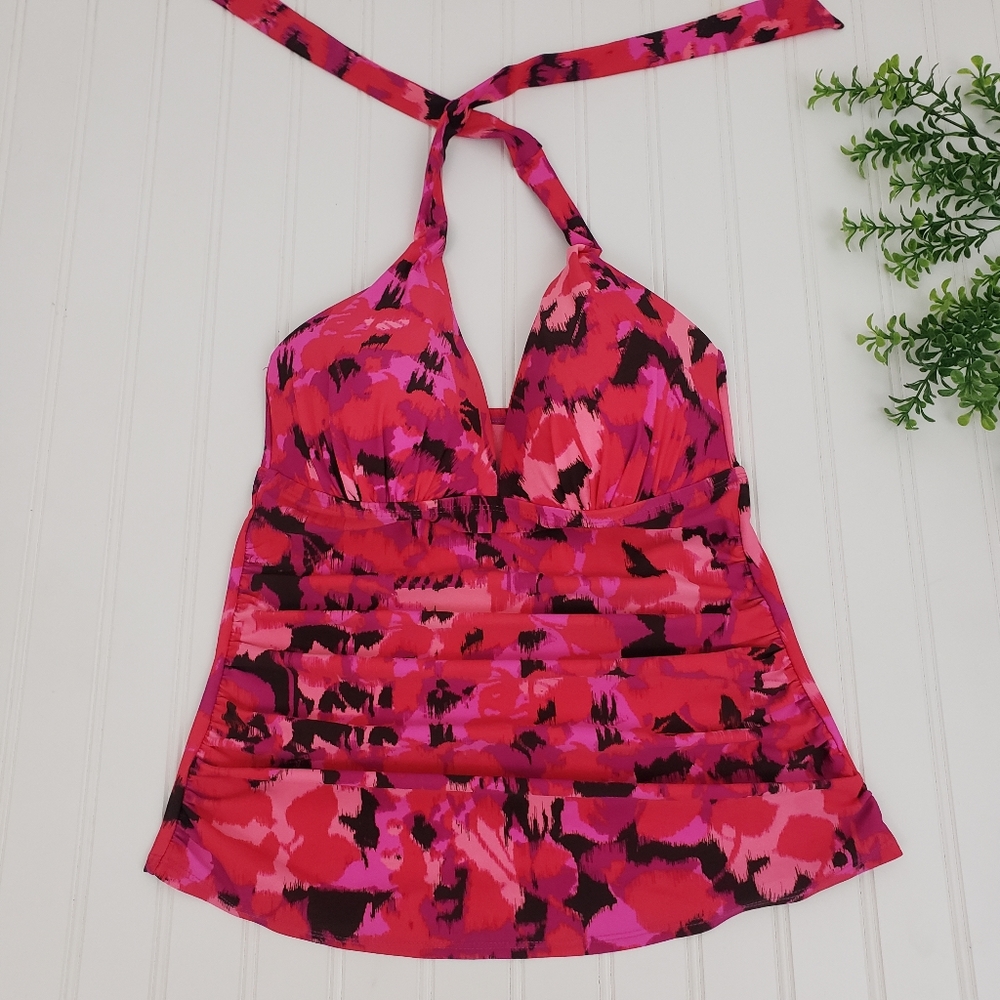 Merona Tankini Top Modest Halter Neck Swimsuit Top Pink Black size Small